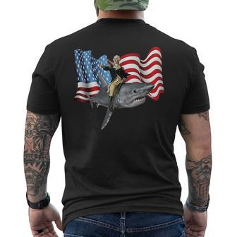 4Th Of July Washington Riding A Shark Patriotic Gift Mens Back Print T-shirt | Mazezy