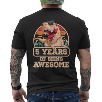 5 Years Of Being Awesome T Rex Dinosaur 5Th Birthday Dino Mens Back Print T-shirt - Seseable
