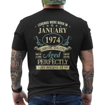 50 Yrs Old 50Th Birthday Legends Born In January 1974 Men's T-shirt Back Print | Mazezy