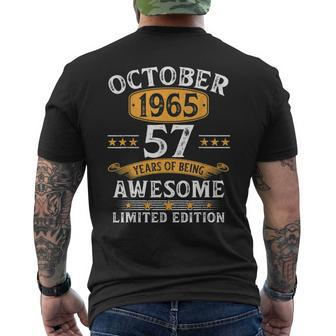 57Th Birthday 57 Yrs Old Birthday Vintage October 1965 Mens Back Print T-shirt | Mazezy