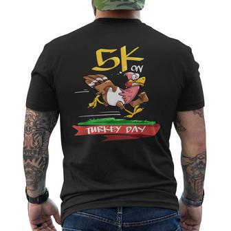 5K On Turkey Day Race Thanksgiving For Turkey Trot Runners Men's T-shirt Back Print - Monsterry