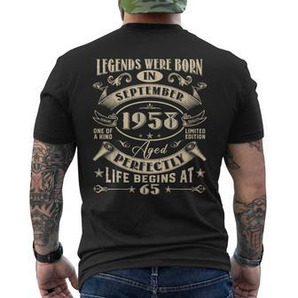 65Th Birthday 65 Years Old Legends Born September 1958 Men's T-shirt Back Print | Mazezy