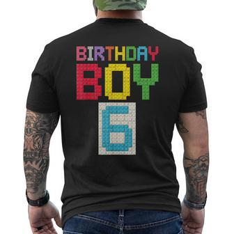6Th Birthday Boy Master Builder 6 Years Old Block Building Mens Back Print T-shirt - Seseable