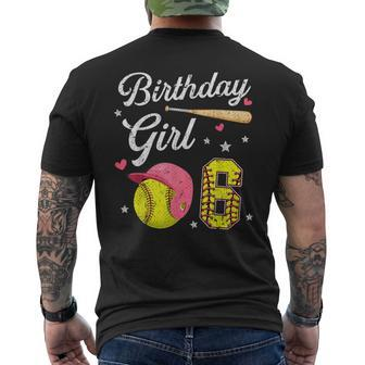 6Th Birthday Girl Softball Player Themed Six 6 Years Old Softball Funny Gifts Mens Back Print T-shirt | Mazezy