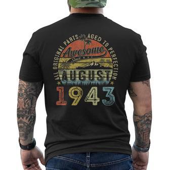 80 Year Old August 1943 Vintage Retro 80Th Birthday Gift 80Th Birthday Funny Gifts Mens Back Print T-shirt | Mazezy