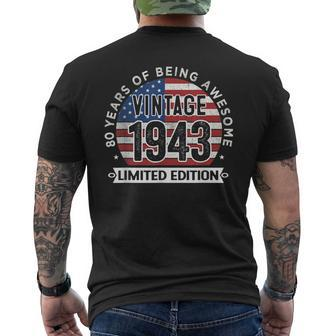 80Th Birthday Gifts Men Vintage 1943 80 Years Old Usa Flag Mens Back Print T-shirt - Monsterry AU