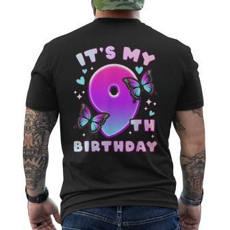 9Th Birthday Girl 9 Years Butterflies And Number 9 Mens Back Print T-shirt - Seseable