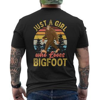 A Girl Who Loves Bigfoot Funny Sasquatch Women Girls Sasquatch Funny Gifts Mens Back Print T-shirt | Mazezy