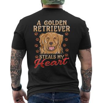 A Golden Retriever Steals My Heart | Fun Dog Illustration Mens Back Print T-shirt | Mazezy