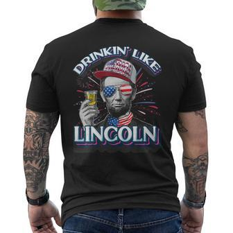 Abraham Lincoln 4Th July Drinkin Like Lincoln American Flag Mens Back Print T-shirt | Mazezy