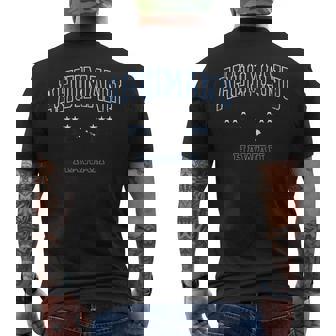Ahuimanu Hawaii Hi Vintage Athletic Navy Sports Souvenir Men's T-shirt Back Print | Mazezy