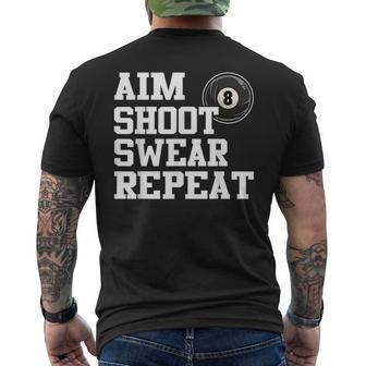 Aim Shoot Swear Repeat 8 Ball Pool Billiards Player Men's T-shirt Back Print - Monsterry AU