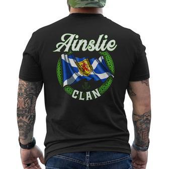 Ainslie Clan Scottish Last Name Scotland Flag Funny Last Name Designs Funny Gifts Mens Back Print T-shirt | Mazezy
