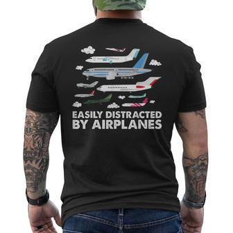 Aircraft Easily Distracted By Airplanes Pilot Aviator Mens Back Print T-shirt | Mazezy