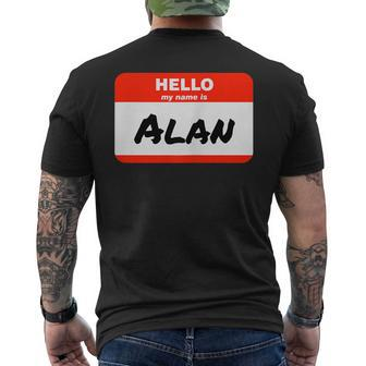 Alan Name Tag Sticker Work Office Hello My Name Is Alan Men's Back Print T-shirt | Mazezy