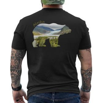 Alaska Bear Grizzly Bear With Alaska Mountains Men's T-shirt Back Print | Mazezy
