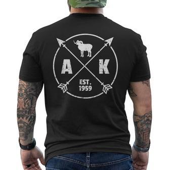 Alaska Camping Adventure Dalls Sheep Arrow Men's T-shirt Back Print | Mazezy