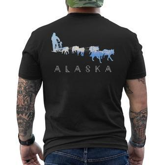 Alaska Sled Dogs Mushing Sled Dog Team Snow Mountain Scene Men's T-shirt Back Print | Mazezy