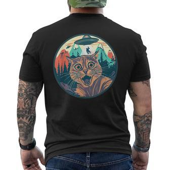 Alien Cat Funny Vintage Ufo Mens Back Print T-shirt | Mazezy