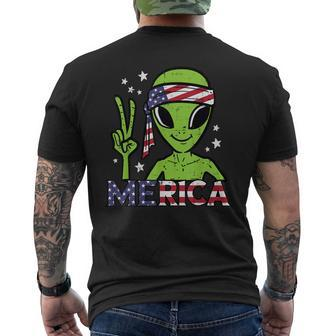 Alien Peace Hand Merica Fourth July 4Th Patriotic Space Mens Back Print T-shirt | Mazezy