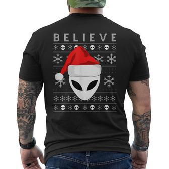 Alien Santa Christmas Believe Ugly Christmas Sweater Men's T-shirt Back Print - Monsterry CA