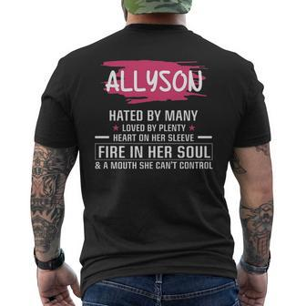Allyson Name Gift Allyson Hated By Many Loved By Plenty Heart Her Sleeve V2 Mens Back Print T-shirt - Seseable
