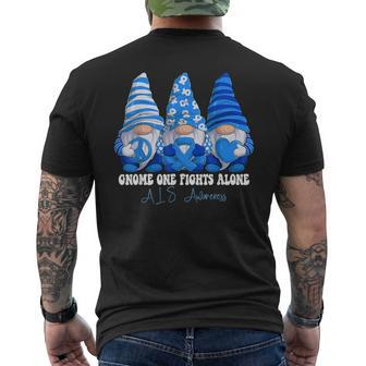 Als Awareness Month Blue Ribbon Gnomies Support Mens Back Print T-shirt | Mazezy