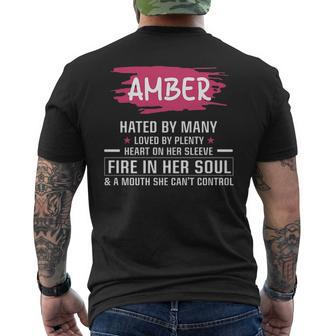 Amber Name Gift Amber Hated By Many Loved By Plenty Heart Her Sleeve Mens Back Print T-shirt - Seseable