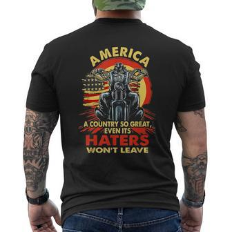 America A Country So Great Even Its Haters Wont Leave Biker Biker Funny Gifts Mens Back Print T-shirt | Mazezy CA