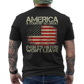 America A Country So Great Even Its Haters Wont Leave Mens Back Print T-shirt - Seseable