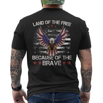 America Eagle | Land Of The Free Because Of The Brave Mens Back Print T-shirt | Mazezy