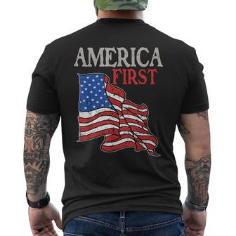 America First Usa American Patriot Flag Memorial Day Vintage  Mens Back Print T-shirt