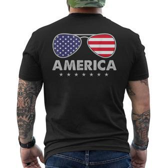 America Independence Day Funny Glasses Flag Men Boys Mens Back Print T-shirt | Mazezy