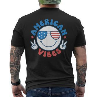 America Vibes Fourth 4Th Of July Happy Face Smile Patriotic  Mens Back Print T-shirt