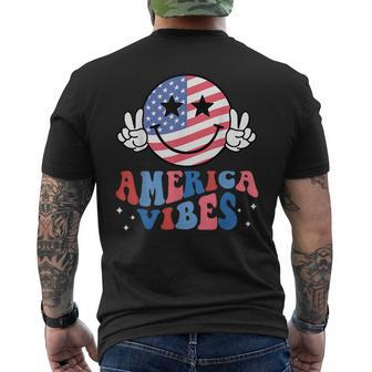 America Vibes Smile Face Usa Flag Retro Groovy 4Th Of July Usa Funny Gifts Mens Back Print T-shirt | Mazezy