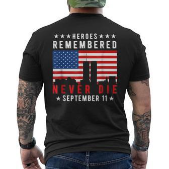 Basic American Flag Heroes Remember Day 911 Men's Back Print T-shirt | Mazezy