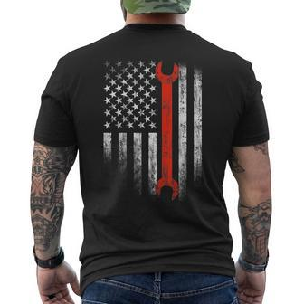 American Flag Mechanic Wrench Patriotic Car Van Tank Patriotic Funny Gifts Mens Back Print T-shirt | Mazezy