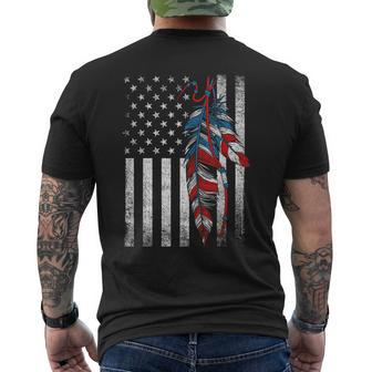 American Flag Native Feather Pride Month Indigenous Men's Back Print T-shirt | Mazezy
