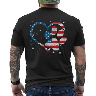 American Flag Patriotic Dog & Cat Paw Print - 4Th Of July Mens Back Print T-shirt - Seseable