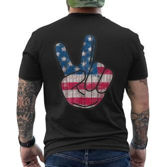 American Flag Peace Sign Hand 4Th Fourth Of July Mens Back Print T-shirt - Monsterry