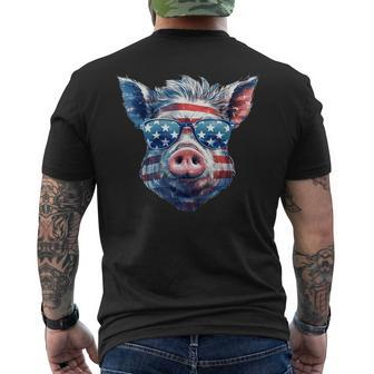 American Flag Pig Vintage Farm Animal Patriotic Farmer Pig Mens Back Print T-shirt | Mazezy