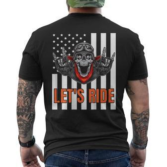 American Flag Skeleton Biker Motorcycle - Design On Back Biker Funny Gifts Mens Back Print T-shirt | Mazezy