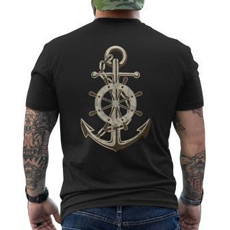 Anchor Sring Wheel Sea Coast Sea Sailing Captain Boat Gift Mens Back Print T-shirt | Mazezy
