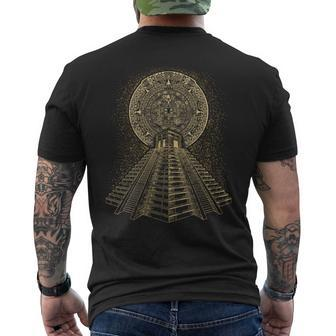Ancient Sacred Mayan Aztec Calendar Pyramid Geometry Mens Back Print T-shirt - Seseable