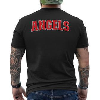 Angels California Souvenir Trip College Style Red Text Men's T-shirt Back Print - Seseable