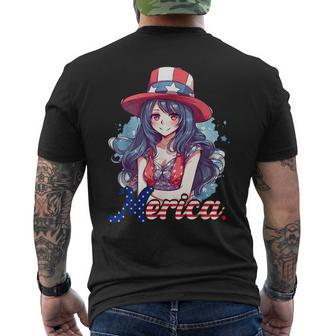 Anime Girl 4Th Of July American Flag Merica Fireworks Girls Mens Back Print T-shirt | Mazezy