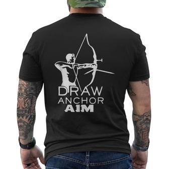 Archery Draw Anchor Aim Recurve Bow Mens Back Print T-shirt | Mazezy