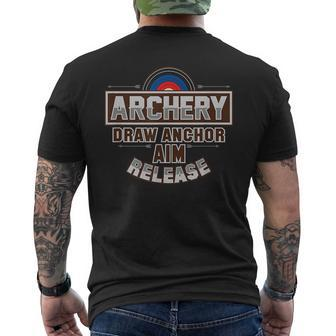 Archery Draw Anchor Aim Release Gift Mens Back Print T-shirt | Mazezy
