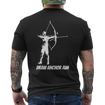 Archery Recurve Bow Draw Anchor Aim Mens Back Print T-shirt | Mazezy