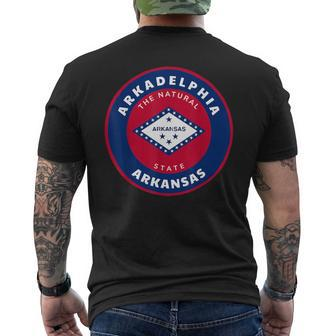 Arkadelphia Arkansas Ar Flag Badge Roundlet Souvenir Men's T-shirt Back Print | Mazezy